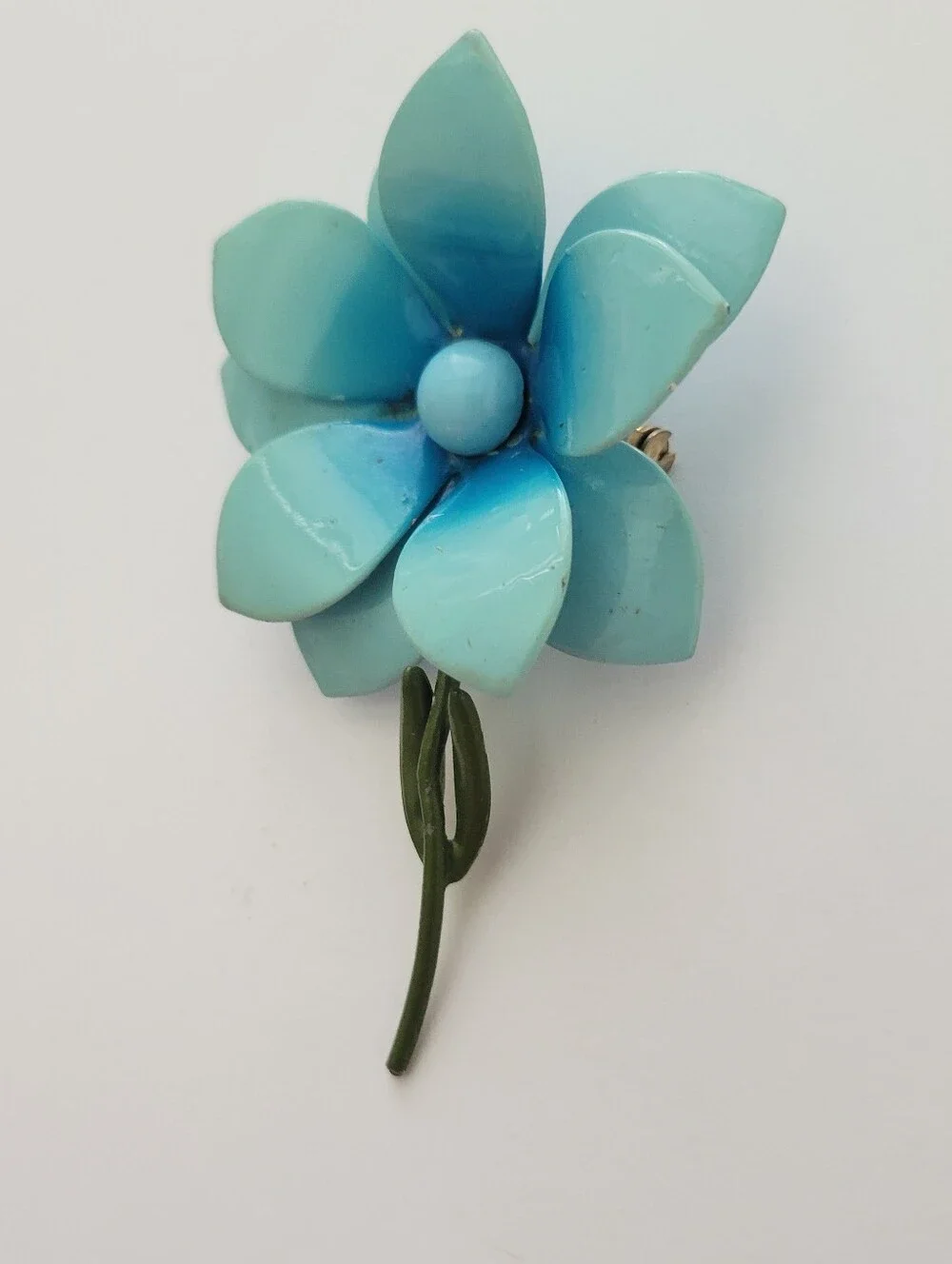 Vintage Enamel Blue Flower Statement Brooch Pin Mod Pop Art 3.8